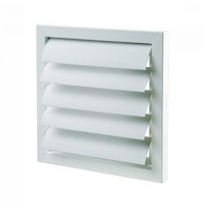 Kovová bílá ventilační mřížka se žaluzií GRM 485 x 485 mm